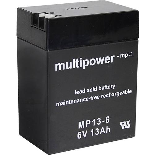 Thumbnail - multipower MP13-6 A96801 Bleiakku 6 V 13 Ah Blei-Vlies (AGM) (B x H x T) 108 x 140 x 70 mm Flachstecker 4.8 mm, Flachste...