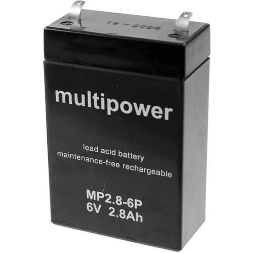Thumbnail - multipower MP2,8-6P A96241 Bleiakku 6 V 2.8 Ah Blei-Vlies (AGM) (B x H x T) 66 x 104 x 33 mm Flachstecker 4.8 mm Wartung...