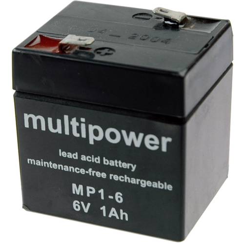 Thumbnail - multipower MP1-6 MP1-6 Bleiakku 6 V 1 Ah Blei-Vlies (AGM) (B x H x T) 51 x 55 x 42 mm Flachstecker 4.8 mm Wartungsfrei, ...