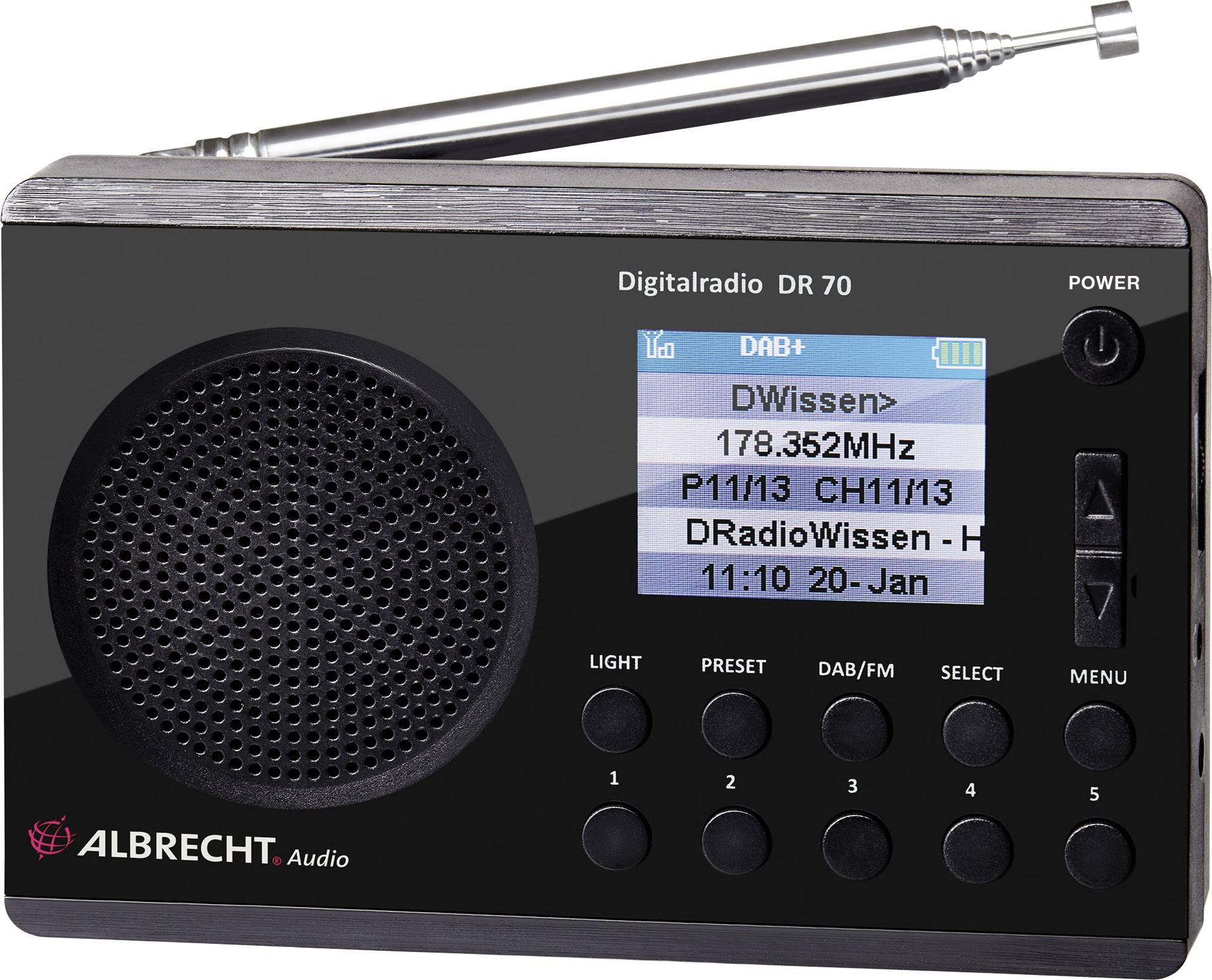 ALBRECHT DR 70 Digitalradio, Farbdisplay, 230 V und Batteriebetrieb