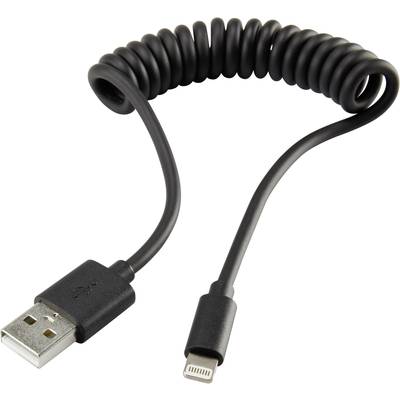 Renkforce USB-Kabel USB 2.0 USB-A Stecker, Apple Lightning Stecker 0.95 m Schwarz Spiralkabel RF-4087422