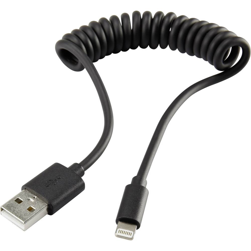 Renkforce USB-kabel USB 2.0 USB-A stekker, Apple Lightning stekker 0.95 m Zwart Spiraalkabel RF-4087