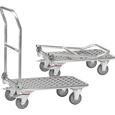 Zwei klappbare Plattformwagen aus Metall mit Rollen. Sie sind für den Transport von schweren Gegenständen konzipiert.
