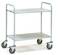 Metallwagen mit zwei Regalböden und vier Rollen, geeignet zum Transport von Gegenständen in Lager- oder Bürobereichen.