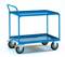 Ein blauer Transportwagen mit zwei Ebenen und vier Rädern, geeignet zum Bewegen von Gegenständen.