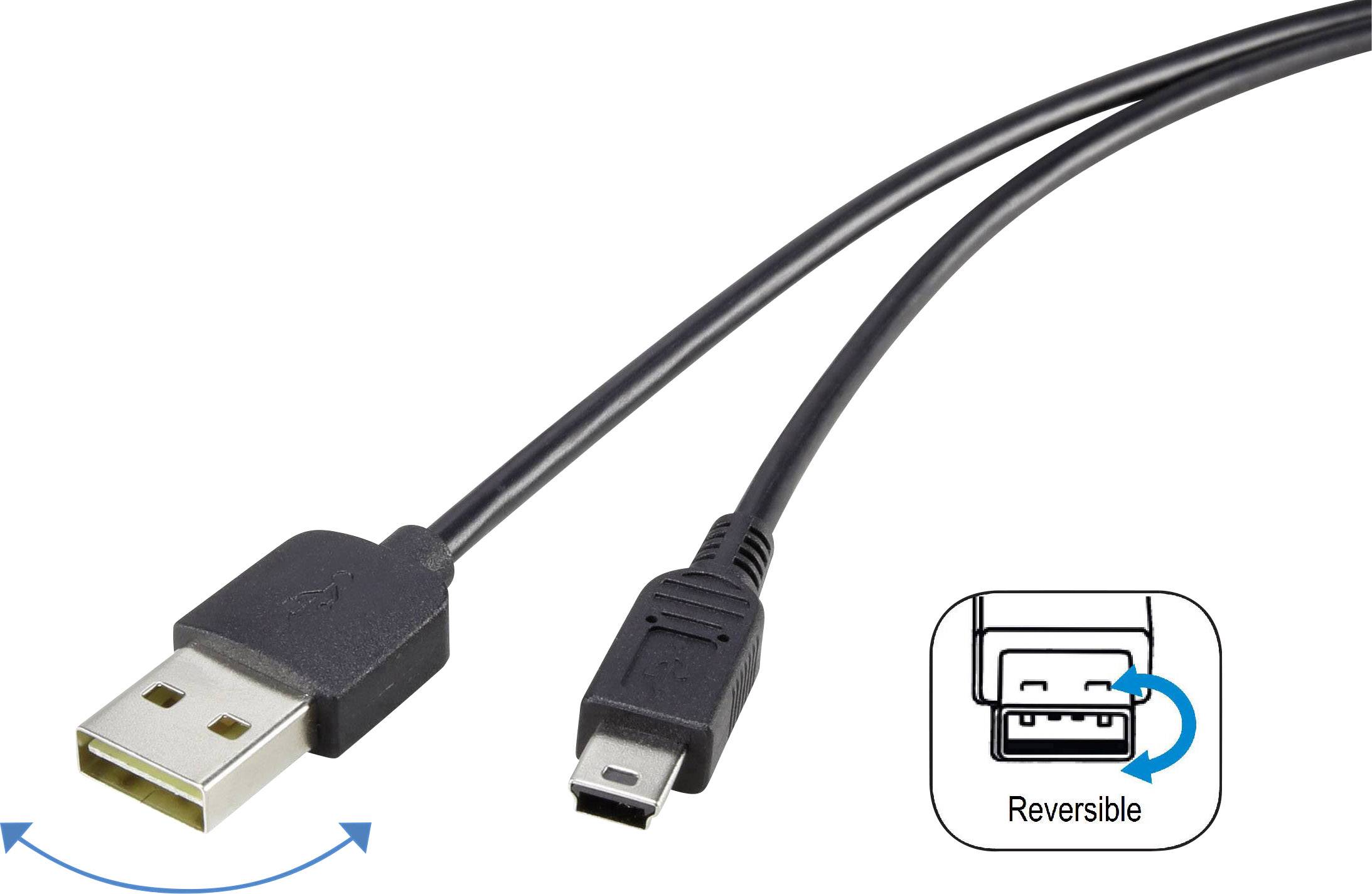 CONRAD renkforce USB 2.0 A/Mini-B Anschlusskabel 1,8 m mit Wende-Stecker - Kabel nie wieder falsch h