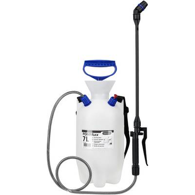 Drucksprüher mit blauem Griff und schwarzer Lanze, Fassungsvermögen 7 Liter. Geeignet für Pflanzenschutzmittel oder Reinigungsaufgaben.