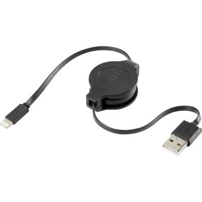 Renkforce USB-Kabel USB 2.0 USB-A Stecker, Apple Lightning Stecker 80.00 cm Schwarz inkl. Aufroller RF-4097196
