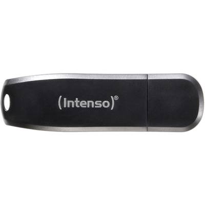 Intenso USB-Stick in Schwarz mit silbernen Akzenten, kappe abnehmbar.