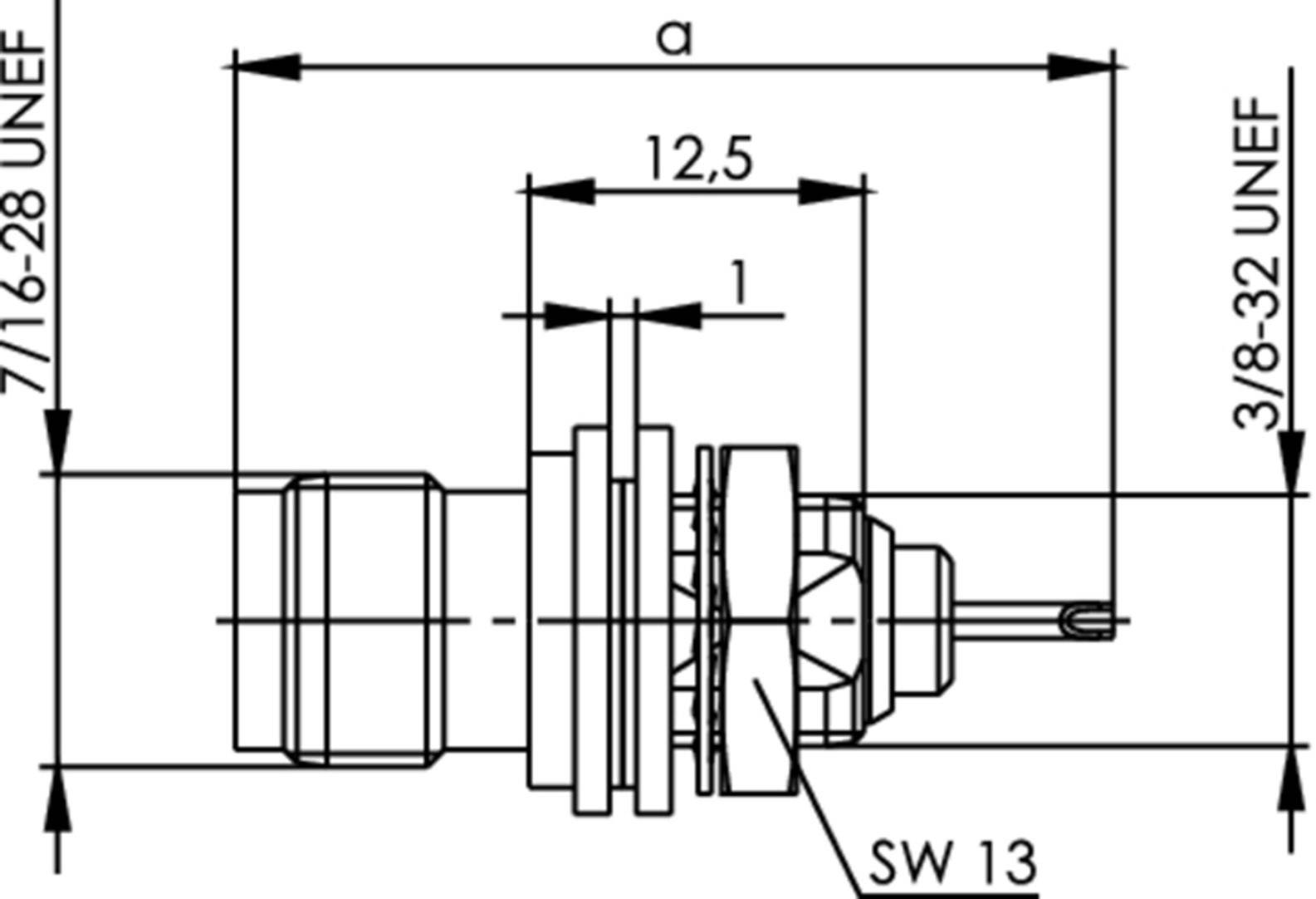 Technische Zeichnung eines zylindrischen Bauteils mit Gewinde-, Durchmesser- und Längeangaben. Hauptmaße: 7/16-28 UNEF, 12,5 mm, 3/8-32 UNEF.