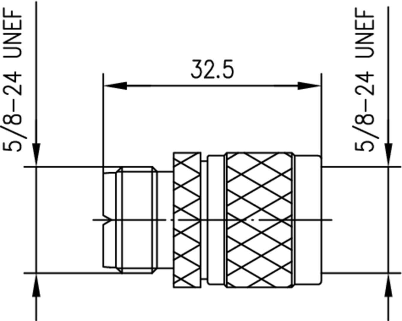 Eine technische Zeichnung eines zylindrischen Bauteils mit Außen- und Innengewinde, Länge 32,5 mm, Gewindemaß: 5/8-24 UNEF.
