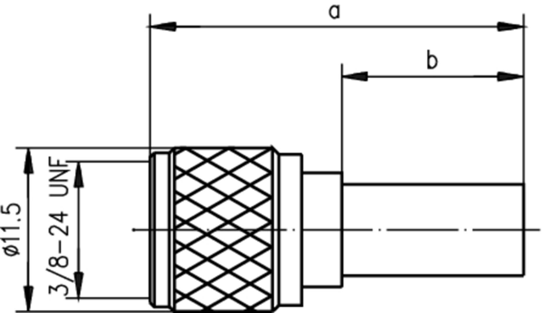 Technische Zeichnung eines zylindrischen Bauteils mit Gewindeangaben '3/8-24 UNF', Durchmesserangabe 'ø11.5', und Längen 'a' und 'b'.