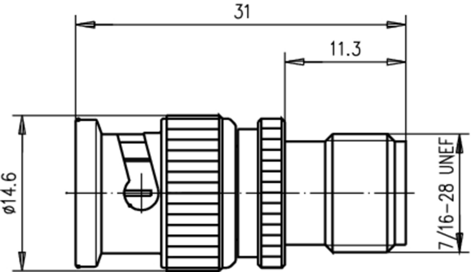 Technische Zeichnung eines Steckers, zeigt Maße: Länge 31 mm, Breite 14,6 mm, mit weiteren Details.