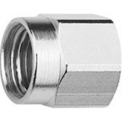 Eine silberne Sechskantmutter aus Metall, meist verwendet für Verbindungen in Rohren oder mechanischen Strukturen.