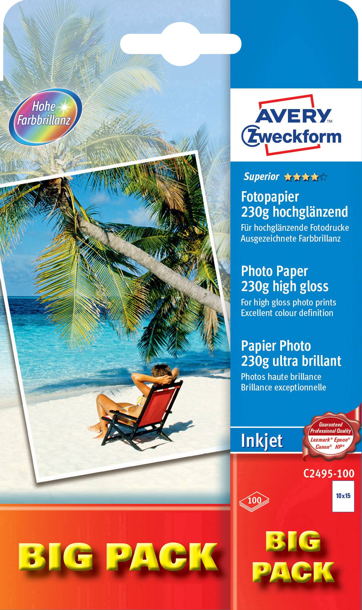 ZWECKFORM Fotopapier Avery-Zweckform Superior Photo Paper Inkjet C2495-100 10 x 15 cm 230 g/m² 100 B