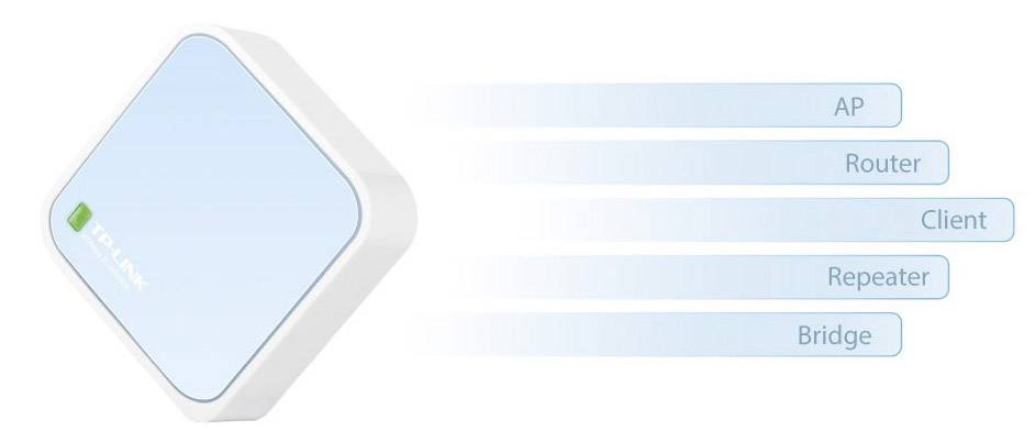 Kompakter WLAN-Router von TP-Link, der als AP, Router, Client, Repeater und Bridge einsetzbar ist. Ideal für vielseitige Netzwerkbedürfnisse.