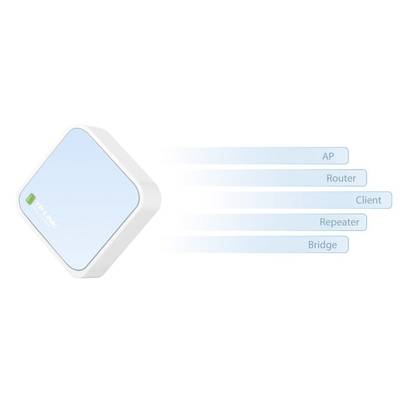 Kompakter WLAN-Router von TP-Link, der als AP, Router, Client, Repeater und Bridge einsetzbar ist. Ideal für vielseitige Netzwerkbedürfnisse.