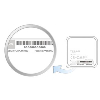 'SSID: TP-LINK_663D6C' und 'Password: 7A663D6C' auf einem TP-Link-Gerät. Wichtig für WLAN-Verbindungseinstellungen.