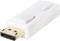 Ein weißer Adapter von DisplayPort zu HDMI mit einem USB-Anschluss, verwendet für die Verbindung von Geräten zu Bildschirmen.