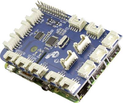 Blaues Sensoren-Modul mit mehreren weißen Anschlüssen und Stiften, geeignet für elektronische Projekte und Prototyping.