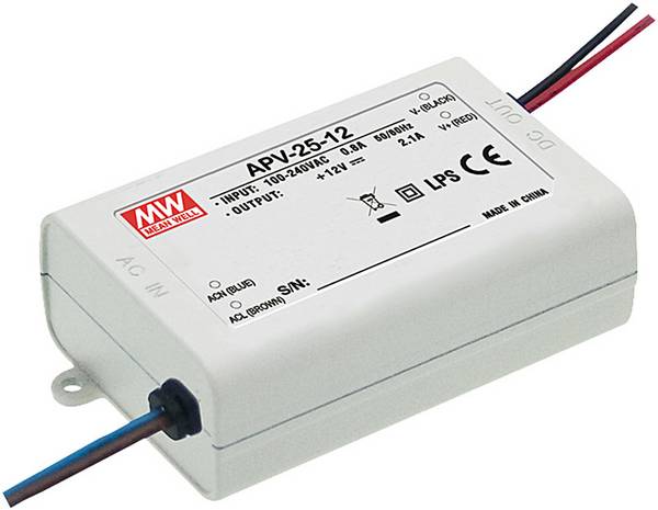 MEAN WELL APV-25-12 LED-Trafo Konstantspannung 25 W 0 - 2.1 A 12 V/DC nicht dimmbar, Überlastschutz 1 St.