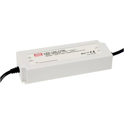 Der abgebildete Gegenstand ist ein rechteckiger LED-Treiber mit der Bezeichnung 'LPC-150-1750'. Er hat Anschlüsse an beiden Enden.