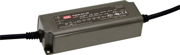 MEAN WELL PWM-60-12 LED-Treiber, LED-Trafo Konstantspannung, Konstantstrom 60 W 5 A 12 V/DC dimmbar, PFC-Schaltkreis, Überlastschutz 1 St.