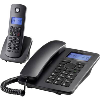 Motorola C4201 Schnurgebundenes Telefon, analog Freisprechen, inkl. Mobilteil Beleuchtetes Display Schwarz 