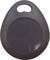 Ein schwarzes, tropfenförmiges RFID-Tag mit einer Öffnung oben zum Befestigen an einem Schlüsselbund oder ähnlichem.