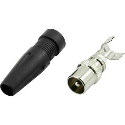 Ein schwarzer Schutzmantel und ein silberner BNC-Stecker für Koaxialkabel sind nebeneinander abgebildet.