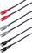 Drei Audiokabel mit unterschiedlich farbigen Anschlüssen: rot, grau, schwarz. Jedes Kabel hat an einem Ende einen RCA-Stecker.