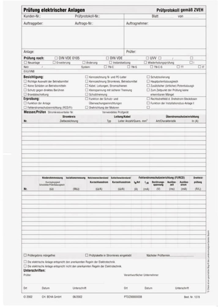 Beha Amprobe 1278D Prüfprotokoll nach DIN VDE 0100, Passend für (Details) DIN VDE 0100 2146070 ...
