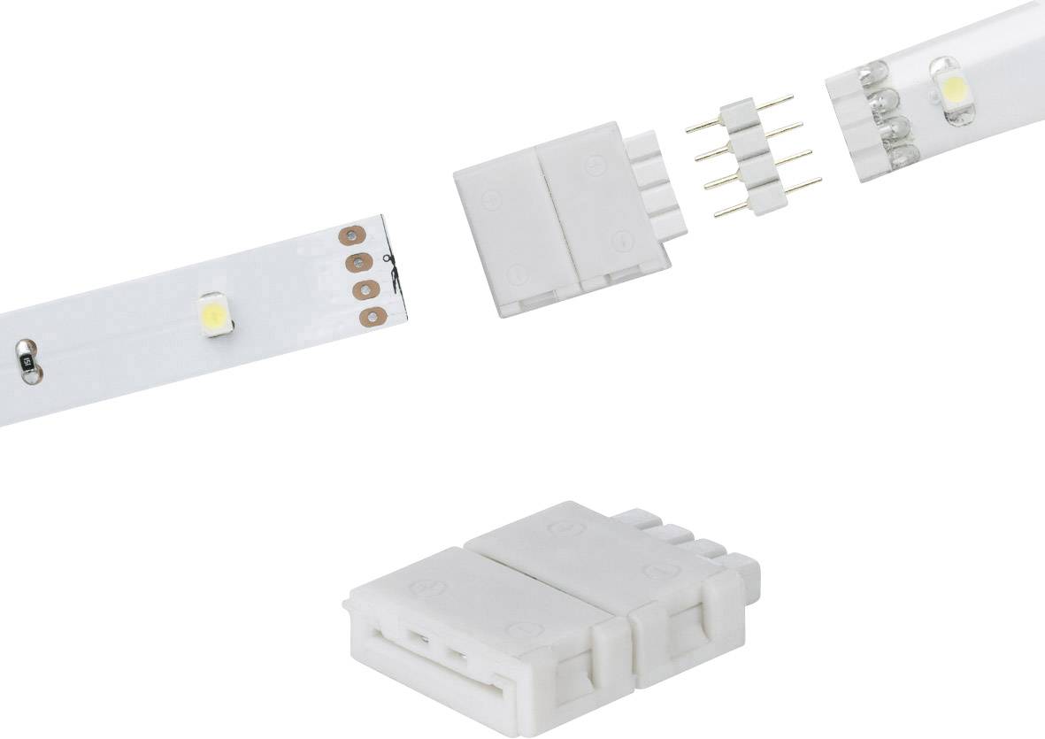LED-Leiste mit Steckverbindern und getrennten Anschlusskontakten, zeigt den Prozess der Verbindung von LED-Komponenten.