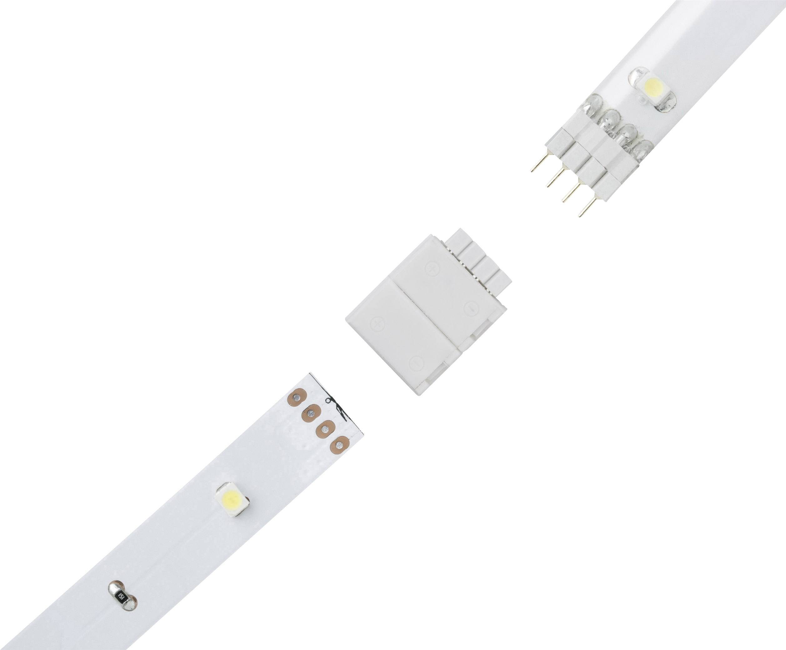 LED-Lichtstreifen-Verbinder mit Steckern und Aufnahmepunkten, geeignet für flexible LED-Streifenintegration in Beleuchtungssysteme.