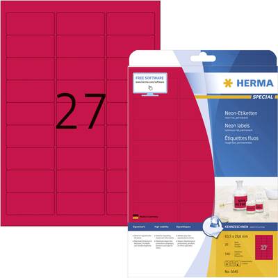 Herma 5045 Signal-Etiketten 63.5 x 29.6 mm Papier Neonrot 540 St. Permanent haftend Tintenstrahldrucker, Laserdrucker, F