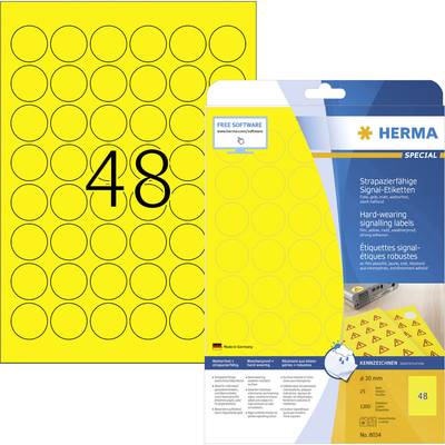 Herma 8034 Signal-Etiketten Ø 30 mm Folie Gelb 1200 St. Permanent haftend Farblaserdrucker, Laserdrucker, Farbkopierer, 