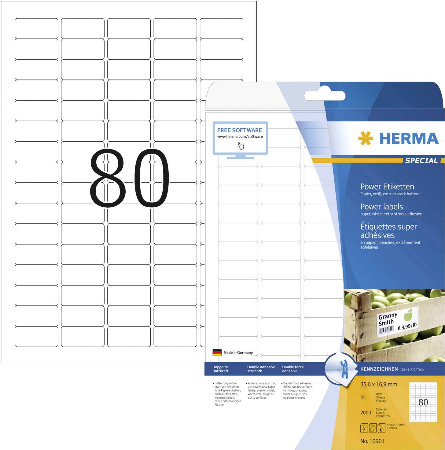 Herma 10901 etikety 35.6 x 16.9 mm papír bílá 2000 ks permanentní Etikety lepící, univerzální etikety inkoust, laser, kopie 25 Blatt A4