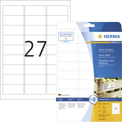 Herma 10903 Kraftkleber-Etiketten 63.5 x 29.6 mm Papier Weiß 675 St. Permanent haftend Tintenstrahldrucker, Laserdrucker