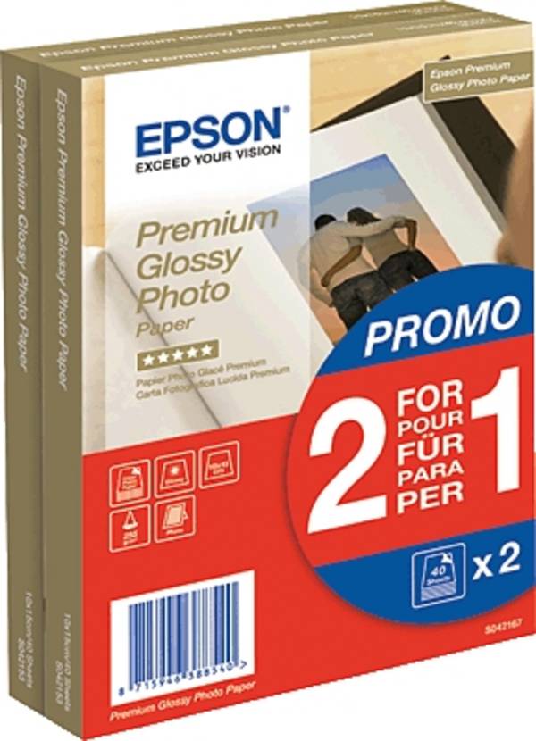 Epson Premium Glossy Photo Paper C13S042167 Fotopapier 10 x 15 cm 255 g/m² 80 Blatt Hochglänzend