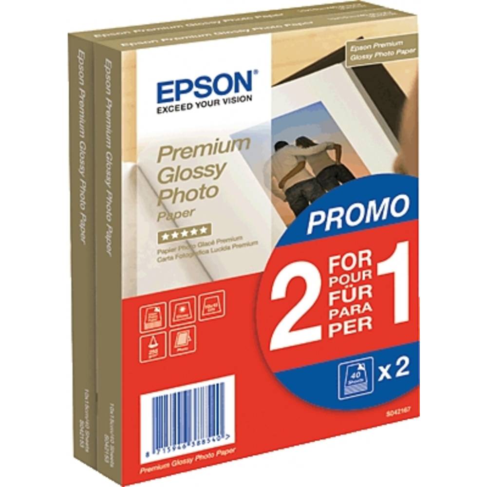 Epson Premium Glossy Photo Paper 2 voor de prijs van 1, 100 x 150 mm, 255g-m², 80 Vel