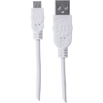 Weiße USB- und Micro-USB-Kabel auf weißem Hintergrund, zur Datenübertragung und zum Laden elektronischer Geräte geeignet.