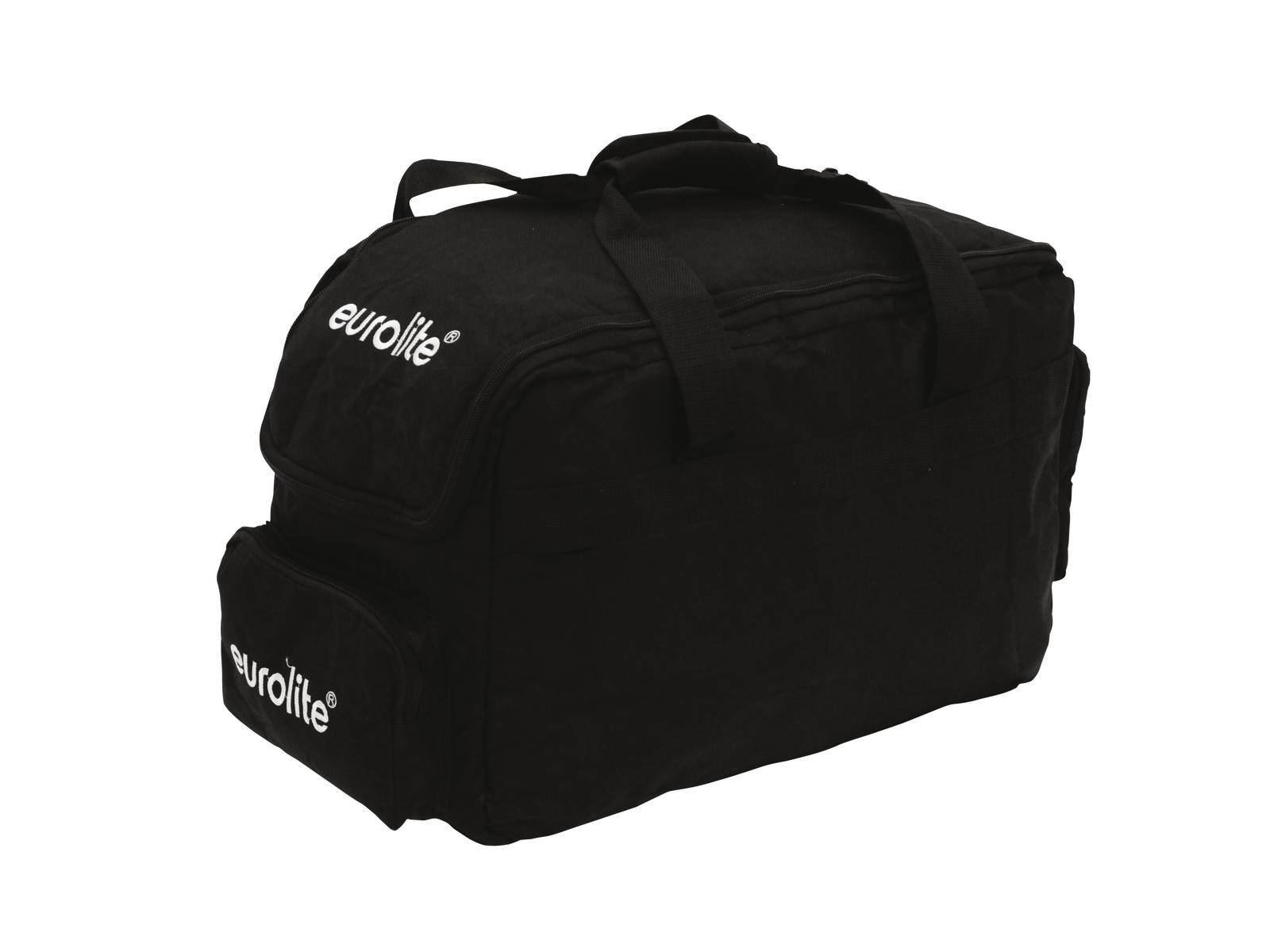 Eine schwarze Tasche mit dem Aufdruck 'eurolite' an der Seite. Sie hat zwei Tragegriffe und eine Seitentasche.