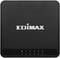 Ein schwarzer Router mit dem Logo 'Edimax' auf der Vorderseite. Unten fünf leuchtende LED-Anzeigen.