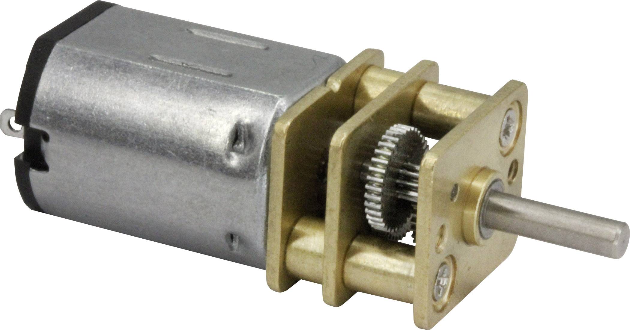 Elektromotor mit Getriebe, bestehend aus einem zylindrischen Metallgehäuse und einem goldfarbenen Getriebeblock mit Zahnrädern.