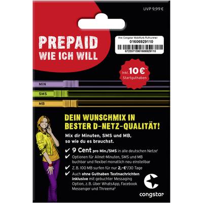 Congstar PREPAID ICH WILL WIE kaufen Prepaid-Karte Vertragsbindung ohne