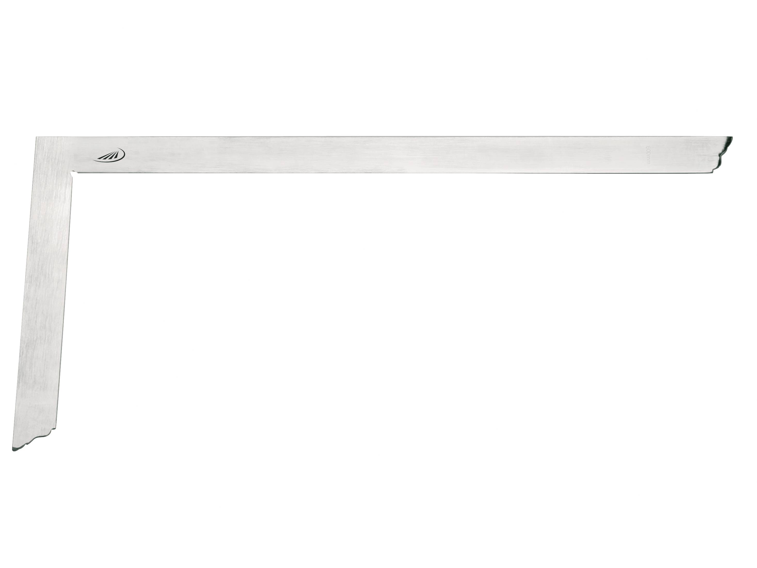 Ein großer Metallwinkel mit einer geraden und einer abgewinkelten Seite, verwendet für präzise Messungen und Ausrichtungen in der Holzbearbeitung.