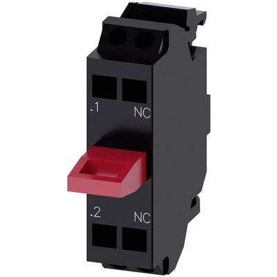 Zwei-poliger schwarzer Schalter, vertikal ausgerichtet, mit einem roten Schalterhebel und den Beschriftungen '.1 NC' und '.2 NC'.