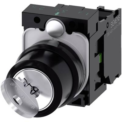 Elektrischer Schlüssel-Positionsschalter mit schwarzem Gehäuse und silbernem Zylinder. Gedacht für industrielle Steuerungssysteme.