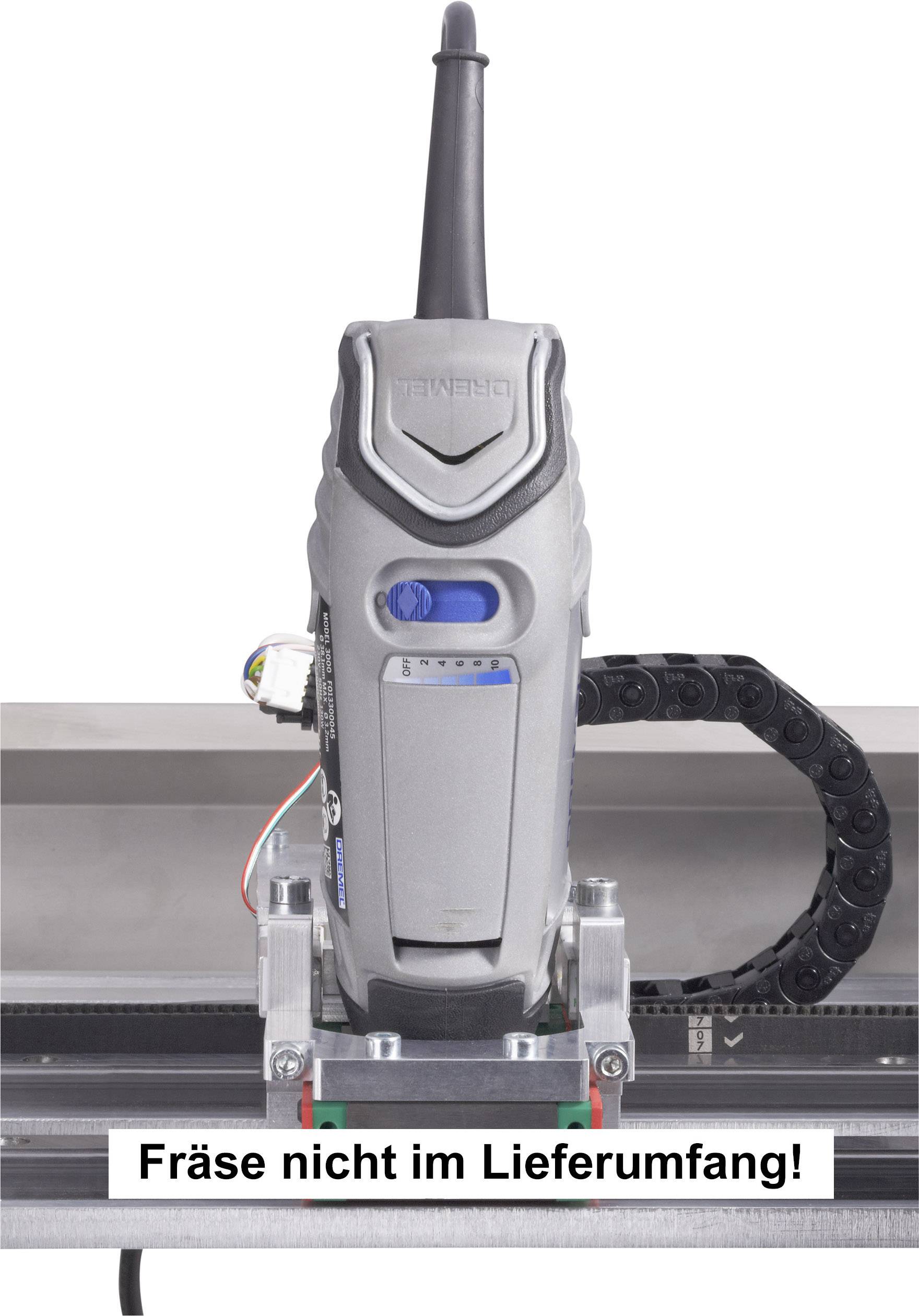 Fräsmaschine auf einer Schiene, beschriftet mit 'Fräse nicht im Lieferumfang'.