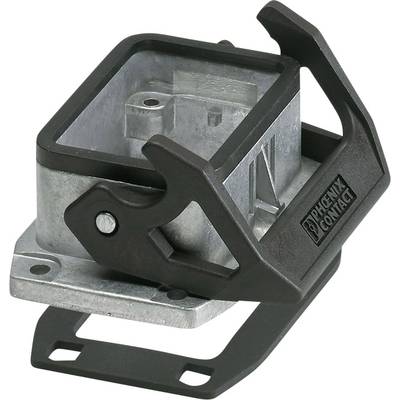 Industrielle Steckdose, rechteckig mit robustem Metallgehäuse und zwei Sicherungsbügeln, genutzt für industrielle Anwendungen.